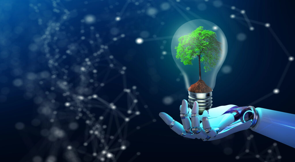 Ai Robot Hand holding growing tree , Depositphotos - Petróleo y Energía Ai Robot Hand holding growing tree , Depositphotos
